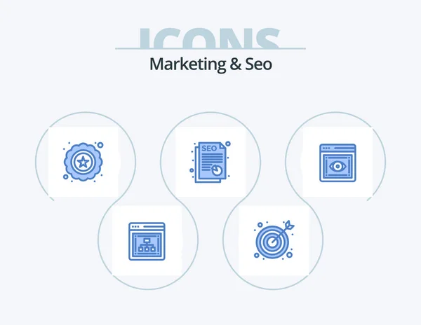 Marketing Seo Blue Icon Pack Icon Design Visibility Quality Retina — Stock Vector