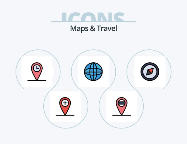 Maps Travel Line Filled Icon Pack Icon Design Destination - Stok Vektor