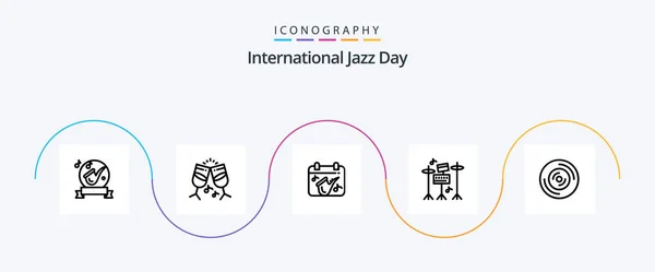 International Jazz Day Line Icon Pack Včetně Vybavení Pij Saxofon — Stockový vektor
