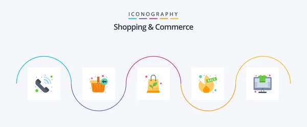 Shopping Commerce Flat Icon Pack Including Store Online Bag Sale — Stok Vektör