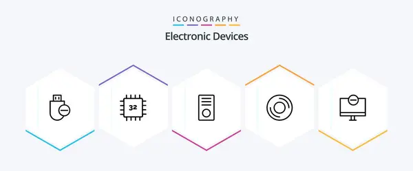 Devices Line Icon Pack Including Disc Computers Gadget Hardware Devices — Wektor stockowy