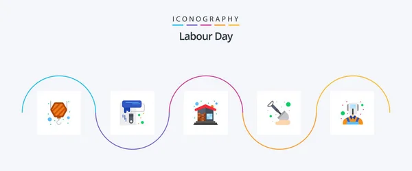 Labour Day Flat Icon Pack Including Professions Mining Building Spade — Stockový vektor
