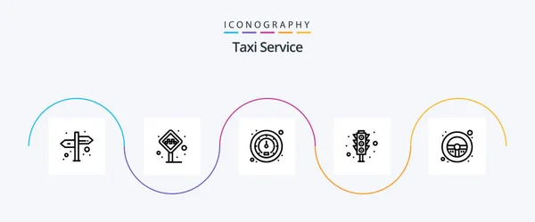Taxi Service Line Icon Pack Including Steering Wheel Helm Meter — Stock Vector