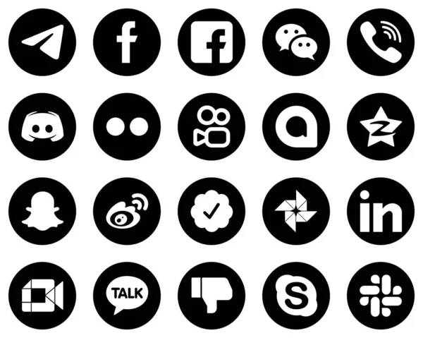 Professional White Social Media Icons Black Background Kuaishou Flickr Viber — 스톡 벡터