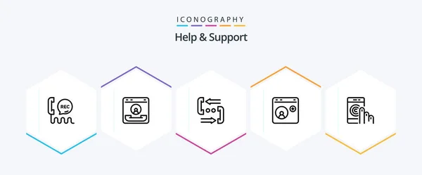Help Support Line Icon Pack Mit Hilfe Klicken Hilfe Soziale — Stockvektor