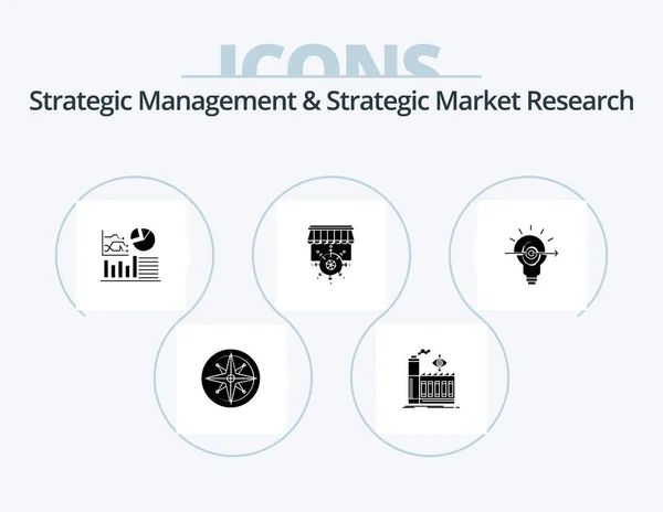 Gestión Estratégica Investigación Estratégica Mercado Glyph Icon Pack Icon Design — Vector de stock