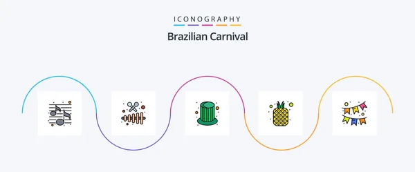 Brazylijska Linia Karnawałowa Wypełnione Mieszkanie Pakiet Ikon Tym Uroczystości Naturalne — Wektor stockowy