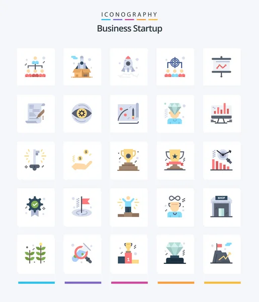 Creative Business Startup Flat Icon Pack Presentation Board Business Management — Stockvector