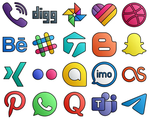 Filled Line Style Social Media Icons Imo Yahoo Spotify Flickr — Stock Vector