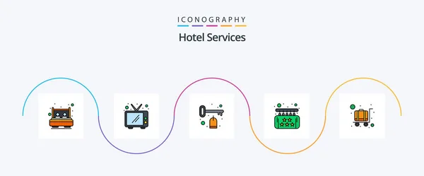 Hotel Services Line Filled Flat Icon Pack Including Hotel Service — Vetor de Stock