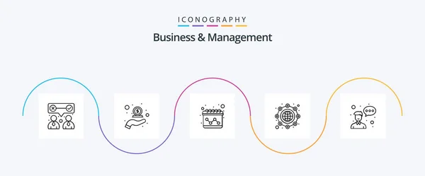 Business Management Line Icon Pack Including Employee Globe Money Marketing — 图库矢量图片