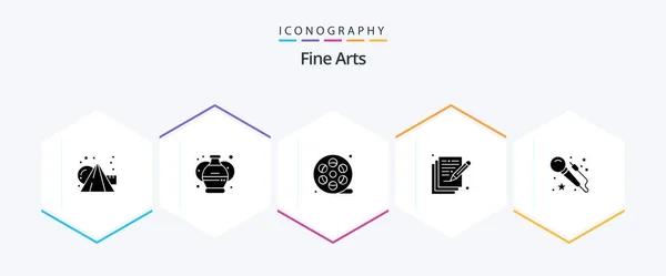 Fine Arts Glyph Icon Pack Including Mic Write Real Arts — 图库矢量图片