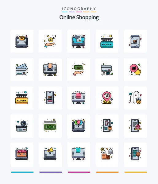 Creative Online Shopping Line Filled Icon Pack Device Door Cart — ストックベクタ