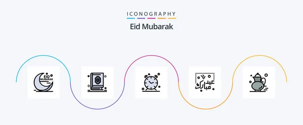 Eid Mubarak Line Filled Flat Icon Pack Including Lettering Mubarak — 图库矢量图片
