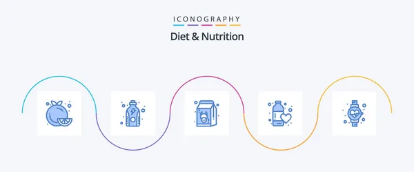 Diet Nutrition Blue Icon Pack Including Water Fitness Health Protein — Stok Vektör