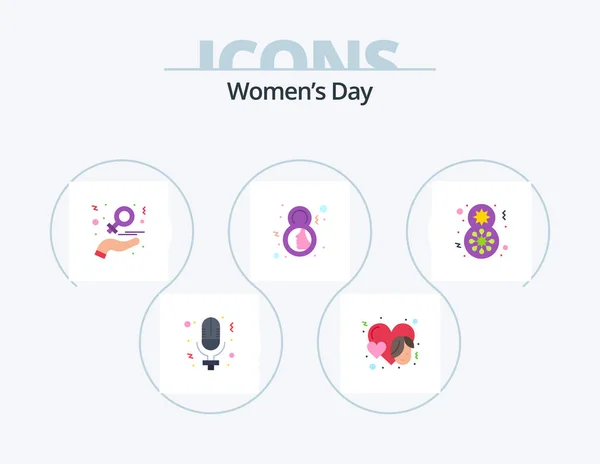 Womens Day Flat Icon Pack Icon Design Face Female Charity — ストックベクタ