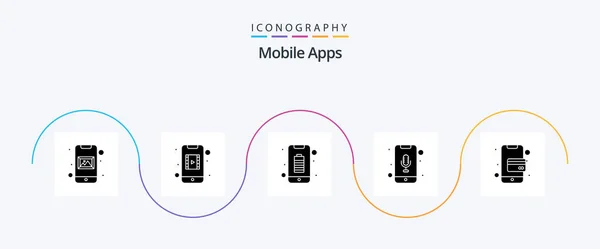Мобильное Приложение Glyph Icon Pack Включая Мобильный Банковская Карта Батарея — стоковый вектор