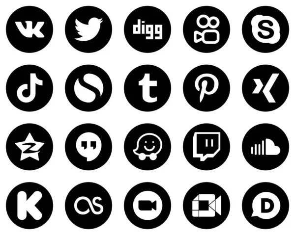 Professional White Social Media Icons Black Background Tencent Xing Douyin — ストックベクタ