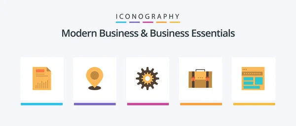Modern Business Business Essentials Flat Icon Pack Including Gear Settings — Archivo Imágenes Vectoriales