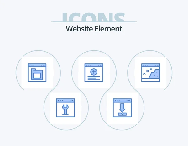 Website Element Blue Icon Pack Pictogram Ontwerp Website Browser Interface — Stockvector