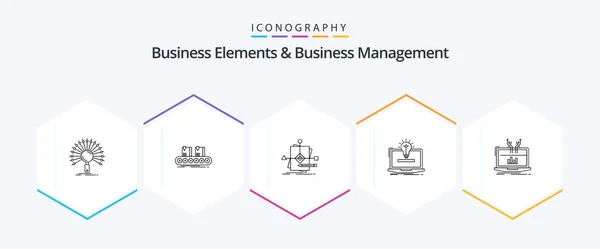 Пакет Значков Business Elements Business Management Line Включая Идею Ноутбук — стоковый вектор