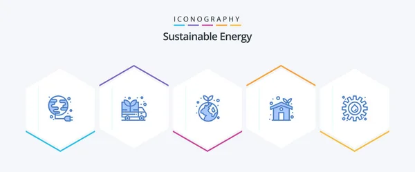 Energia Sustentável Pacote Ícones Azul Incluindo Indústria Energia Ecologia Estufa — Vetor de Stock