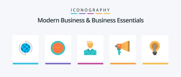 Paquete Iconos Plano Business Business Essentials Moderno Que Incluye Persona — Archivo Imágenes Vectoriales