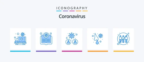 Coronavirus Blue Icon Pack Inclusief Runny Koud Wetenschapper Het Virus — Stockvector