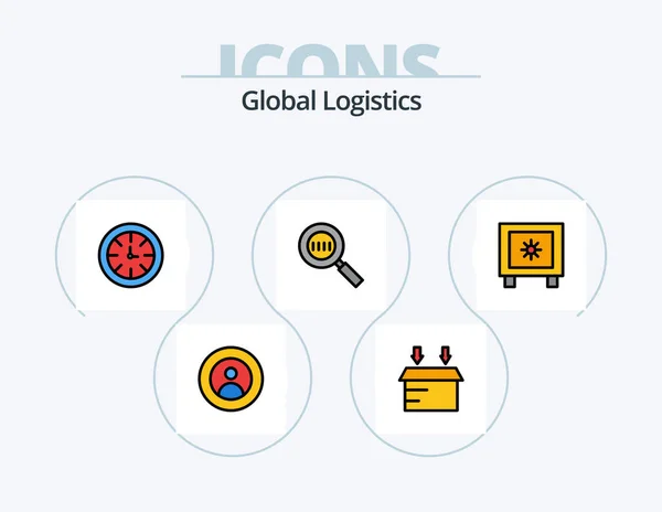 Globale Logistiklinie Füllte Icon Pack Icon Design Richtung Landkarte Verkehr — Stockvektor