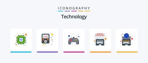 Technology Flat Icon Pack Including Internet Global Controller Intelligence Binary — Vettoriale Stock