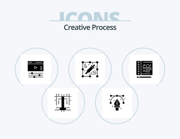 Creative Process Glyph Icon Pack Icon Design Inglés Acuarela Creativo — Archivo Imágenes Vectoriales
