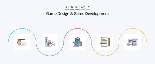 Game Design Game Development Line Filled Flat Icon Pack Including — Stock Vector