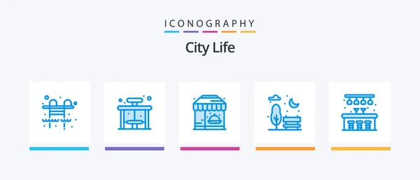 City Life Blue Icon Pack Including Pub City Life Park — Image vectorielle