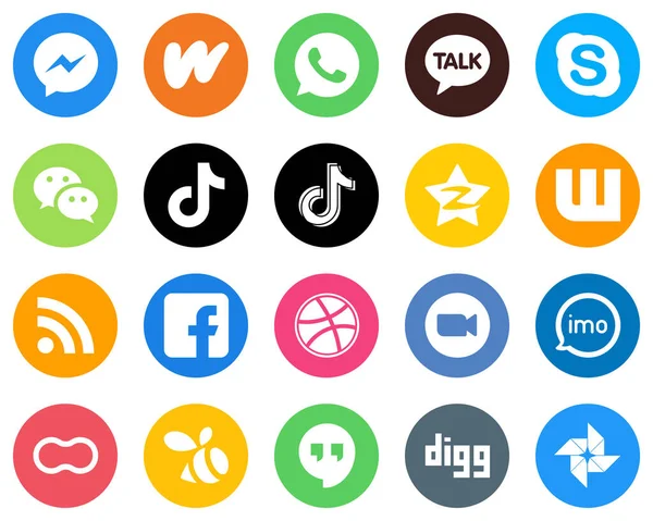 20 Versatile White Icons tencent. chat. china and douyin Flat Circle Backgrounds