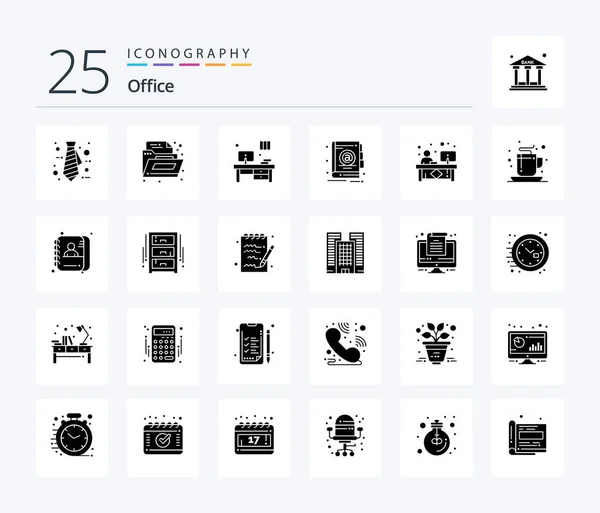 Office Solid Glyph Icon Pack Including Coffee Front Workplace Desk — Wektor stockowy