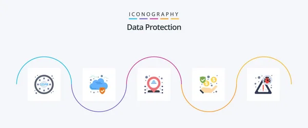 Data Protection Flat Icon Pack Including Security Dedicated Bug Security — Stockvector
