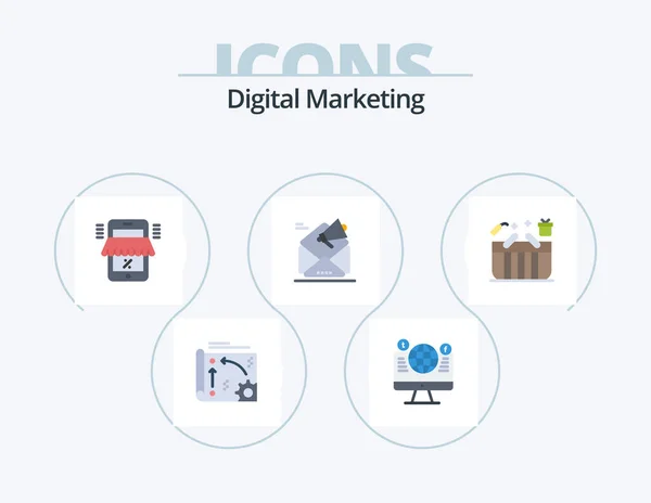 Digital Marketing Flat Icon Pack Icon Design Email Advertising Social — Vetor de Stock