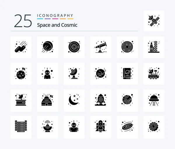 Space Solid Glyph Icon Pack Including Flag Transportation Space Rocket — Wektor stockowy
