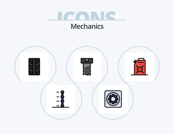Mechanics Line Filled Icon Pack Icon Design Wheel Tires — Archivo Imágenes Vectoriales
