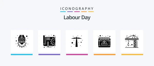 Labour Day Glyph Icon Pack Including Architecture May Hard Work — Stok Vektör