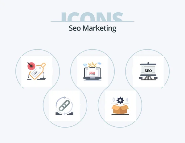 Seo Marketing Flat Icon Pack Icon Design Setting Seo Gear — Archivo Imágenes Vectoriales