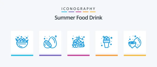 Summer Food Drink Blue Icon Pack Including Food Summer Berries — Stock Vector