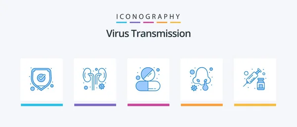 Вірус Передачі Blue Icon Pack Включаючи Єкції Інфекція Носа Капсули — стоковий вектор