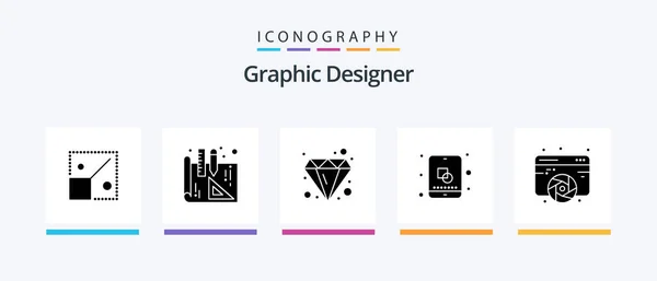 Graphic Designer Glyph Icon Pack Including Graphic Designing Diamond Design — Stock vektor