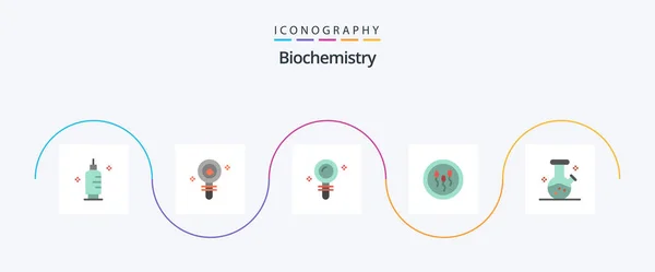 Bioquímica Flat Icon Pack Incluindo Processo Química Laboratório Biologia Bioquímica — Vetor de Stock