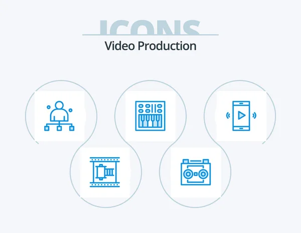 Video Prodüksiyon Mavi Simge Paketi Simge Tasarımı Sesi Yükseltici Dijital — Stok Vektör