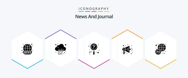 News Glyph Icon Pack Including News Hours News World Wide — Vector de stock
