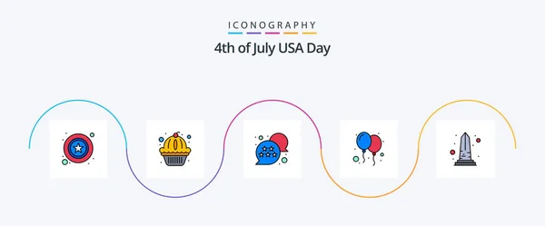 Usa Line Filled Flat Icon Pack Including Monument Party Flag — Stock vektor