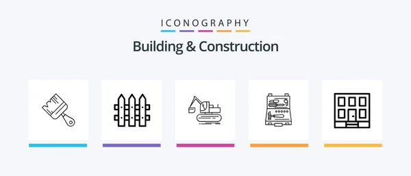 Building Construction Line Icon Pack Including Brush Top Ruler Tile — Stockvector