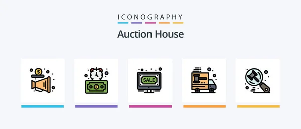 Auktionslinie Gefüllt Icon Pack Einschließlich Legal Dokument Auktion Auktionspapier Verkauf — Stockvektor